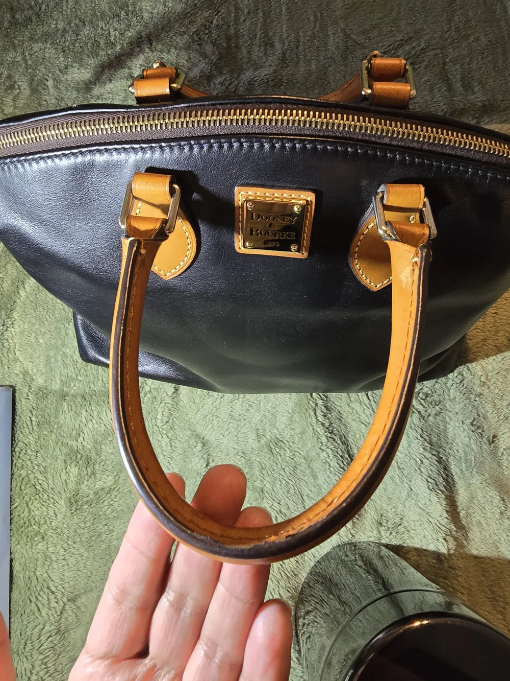 Dooney & Bourke Black Leather Satchel with Tan Trim - Picture 12 of 16
